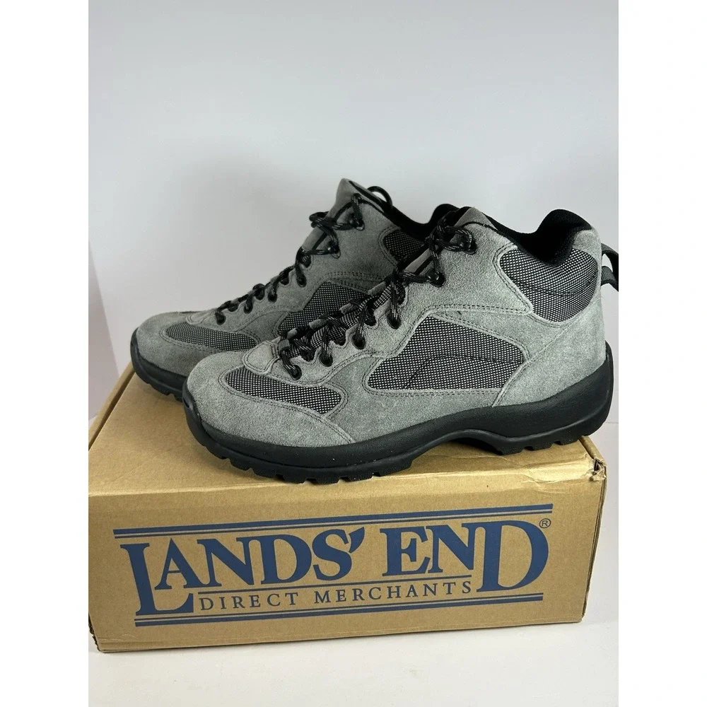 Lands End Mens Hiking Boots Grey Suede Mesh Water Repellent Size 10 NEW W/box
